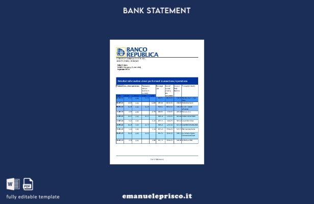 modello Excel di estratto conto bancario Uruguay Banco de la República Oriental 